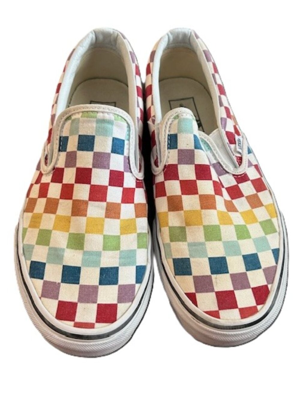 Vans Men’s 7.5 Women’s 10 Rainbow Checkerboard Slip On Sneakers Skate Shoes